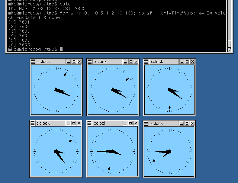 image of several xclock's showing
	different times